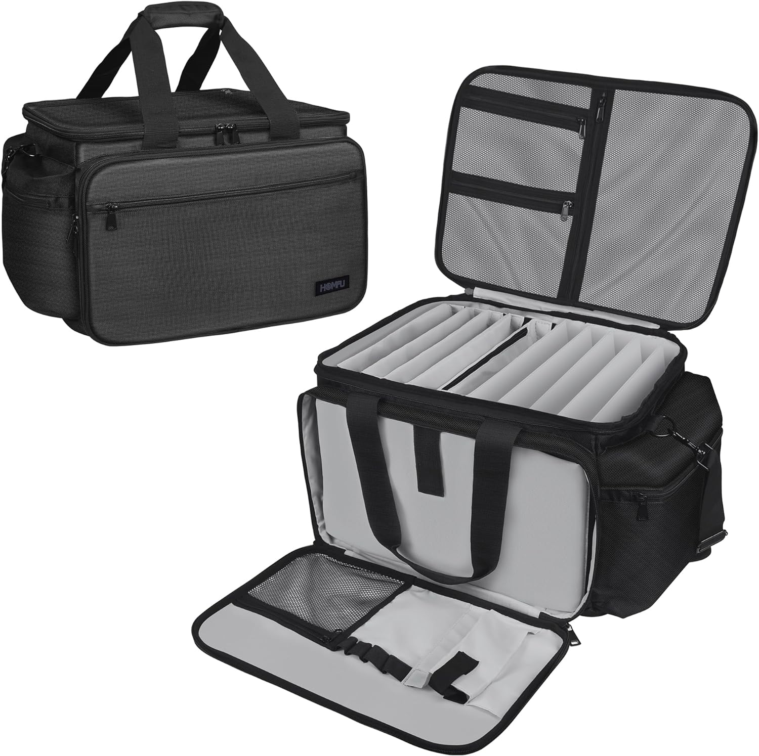 HOMFU DJ Cable File Bag Large Capacity DJ Cable Bag with Inner Detachable Divider and Padded DJ Gig Gear Bag Music Bag for Musician Accessories Travels Business Outdoor Grey