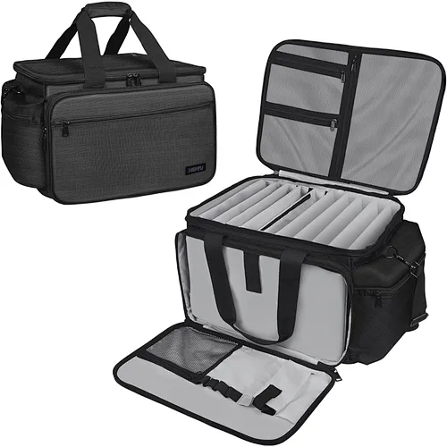 HOMFU DJ Cable File Bag Large Capacity DJ Cable Bag with Inner Detachable Divider and Padded DJ Gig Gear Bag Music Bag for Musician Accessories Travels Business Outdoor Grey