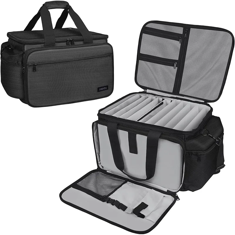 HOMFU DJ Cable File Bag Large Capacity DJ Cable Bag with Inner Detachable Divider and Padded DJ Gig Gear Bag Music Bag for Musician Accessories Travels Business Outdoor Grey